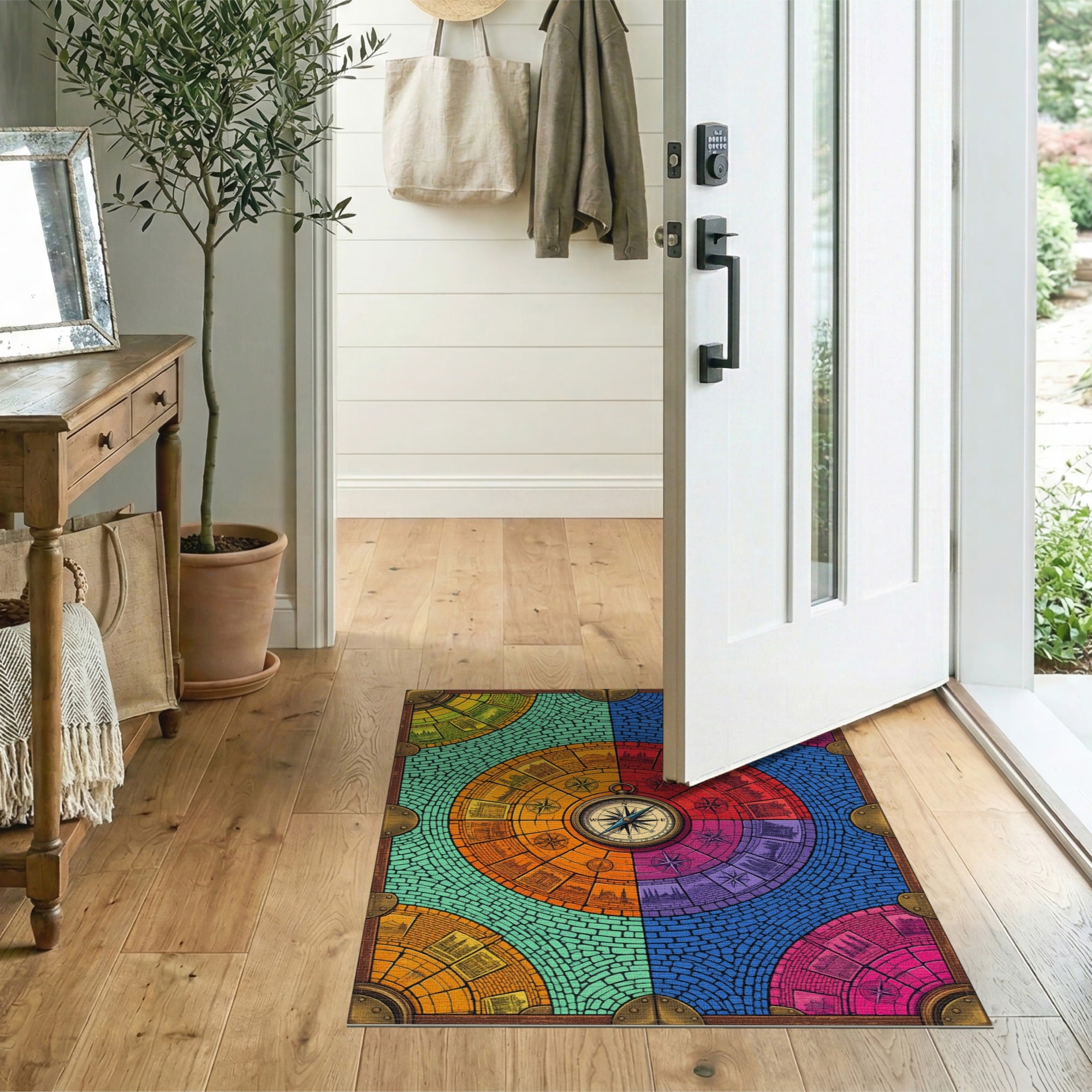 Multi-color and Patterns Vibrant Compass Mosaic Area Rug