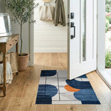Navy Blue Abstract Geometric Grid Area Rug