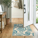 Teal Swirl Abstract Area Rug on Cream
