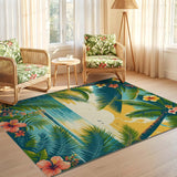 ODIKA Washable Tropical Hibiscus Area Rug - Non-Slip Low Pile Sunset Beach Decor