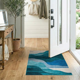 Layered Teal Wave Area Rug