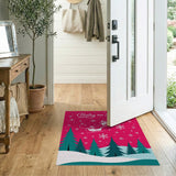 Festive Pink Sleigh Over Teal Pines Area Rug