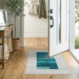 Blue and Teal Teal Blue Horizontal Stripe Area Rug