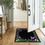 Pink Butterfly Green Vine Floral Border Rug