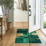 Emerald Green Geometric Abstract Area Rug with Gold Accents