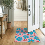 Vibrant Blue Chamomile Floral Pink Area Rug