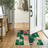 Green Pink Abstract Organic Shapes Rug