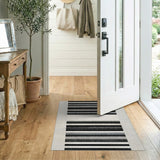 Black and White Geometric Modern Black White Horizontal Striped Area Rug