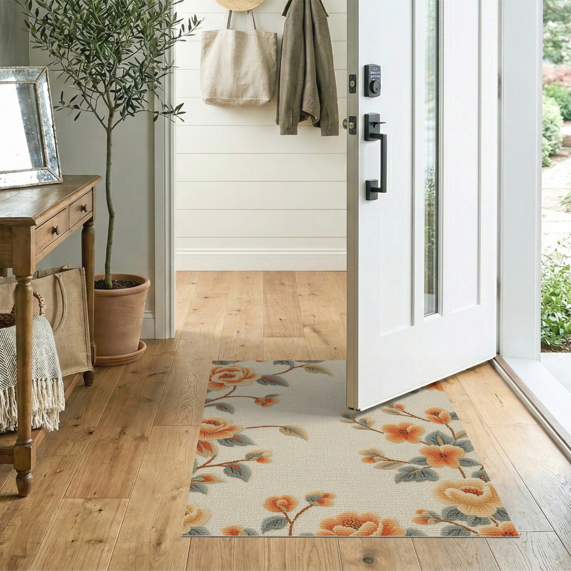 Vintage Peony Floral Cream Area Rug