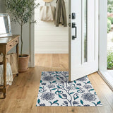 Teal Floral Outline Area Rug
