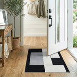 Modern Black White Grey Geometric Block Rug