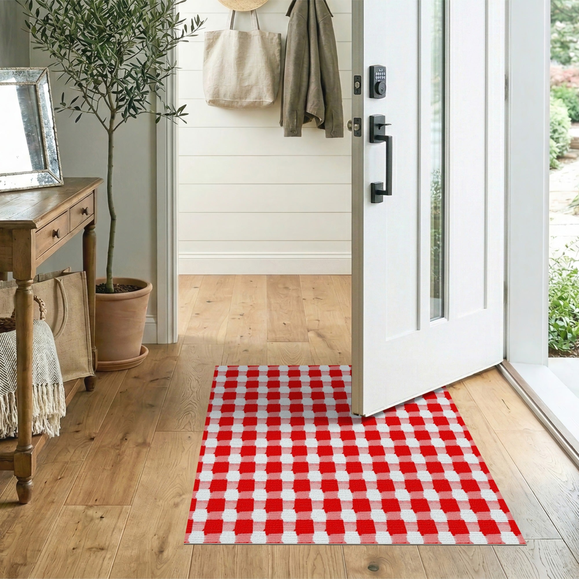 Red Red White Gingham Checkered Area Rug