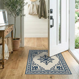 Elegant Blue Floral Medallion Persian Rug