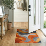 ODIKA Modern Abstract Wave Washable Area Rug - Terracotta & Grey Low Pile Non-Slip Rug