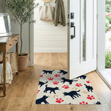 Playful Black Cats Red Paw Print Area Rug