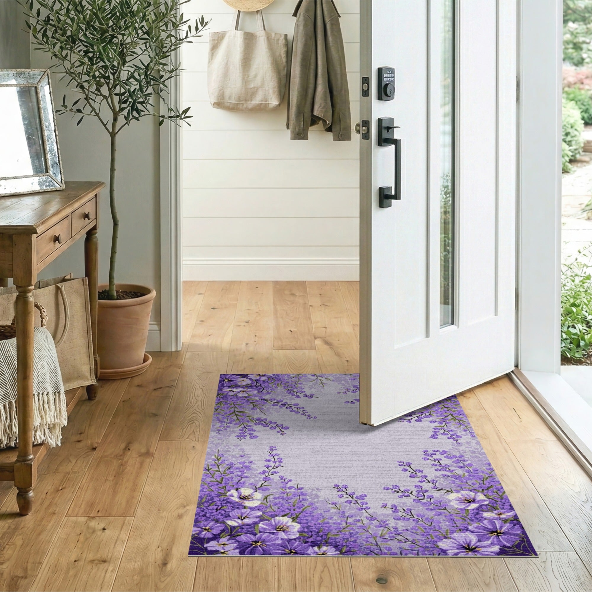 Purple Purple Lavender Floral Border Area Rug