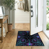 Neon Cyber Circuit Geometric Area Rug