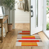Vibrant Geometric Striped Area Rug in Orange Red Pink