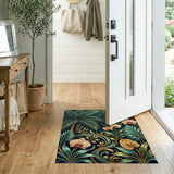 Teal Gold Tropical Palm Orchid Area Rug