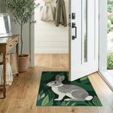 Whimsical Gray Bunny in Lush Green Leaves Area Rug