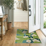 Lush Green Leaves and White Blooms Tufted Area Rug