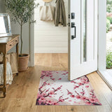 Washable Pink Cherry Blossom Area Rug - Low Pile, Non-Slip & Pet Friendly