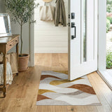 Abstract Wave Gold Grey Area Rug