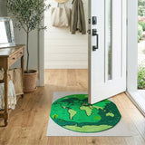 Round Green World Map Kids Area Rug