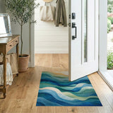 Blue and Teal Layered Teal Blue Ocean Waves Area Rug