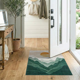 Golden Sun Over Layered Green Mountains Rug