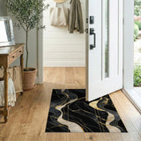 ODIKA Modern Abstract Black and Gold Washable Rug - Low Pile Non-Slip Non-Shedding Area Rug