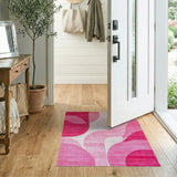 Vibrant Pink Curve Abstract Area Rug