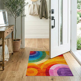 ODIKA Washable Rainbow Geometric Area Rug - Colorful Low Pile Non-Slip Carpet for Kids & Pets