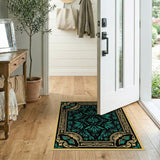 Teal Art Nouveau Floral Area Rug