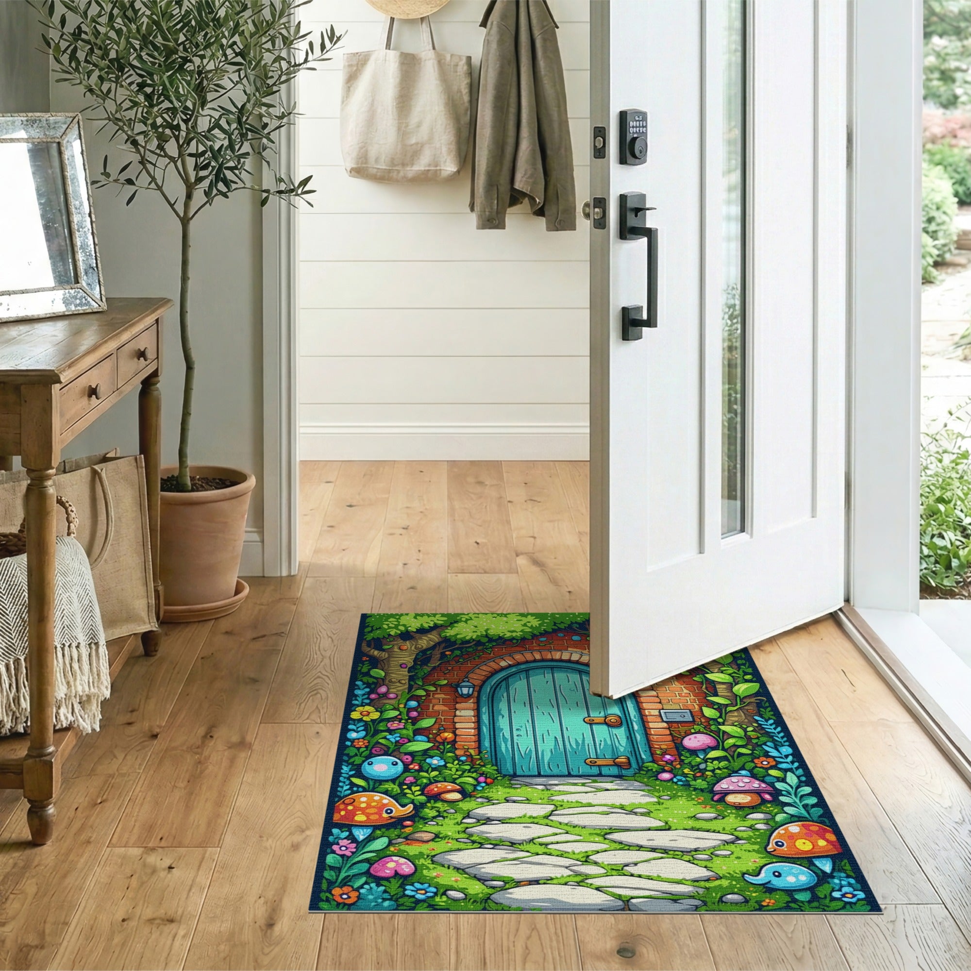 ODIKA Washable Whimsical Enchanted Garden Kids Rug - Low Pile & Non-Slip