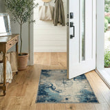 Washable Vintage Nautical Compass Area Rug, Distressed Navy Blue Low Pile Non-Slip Rug