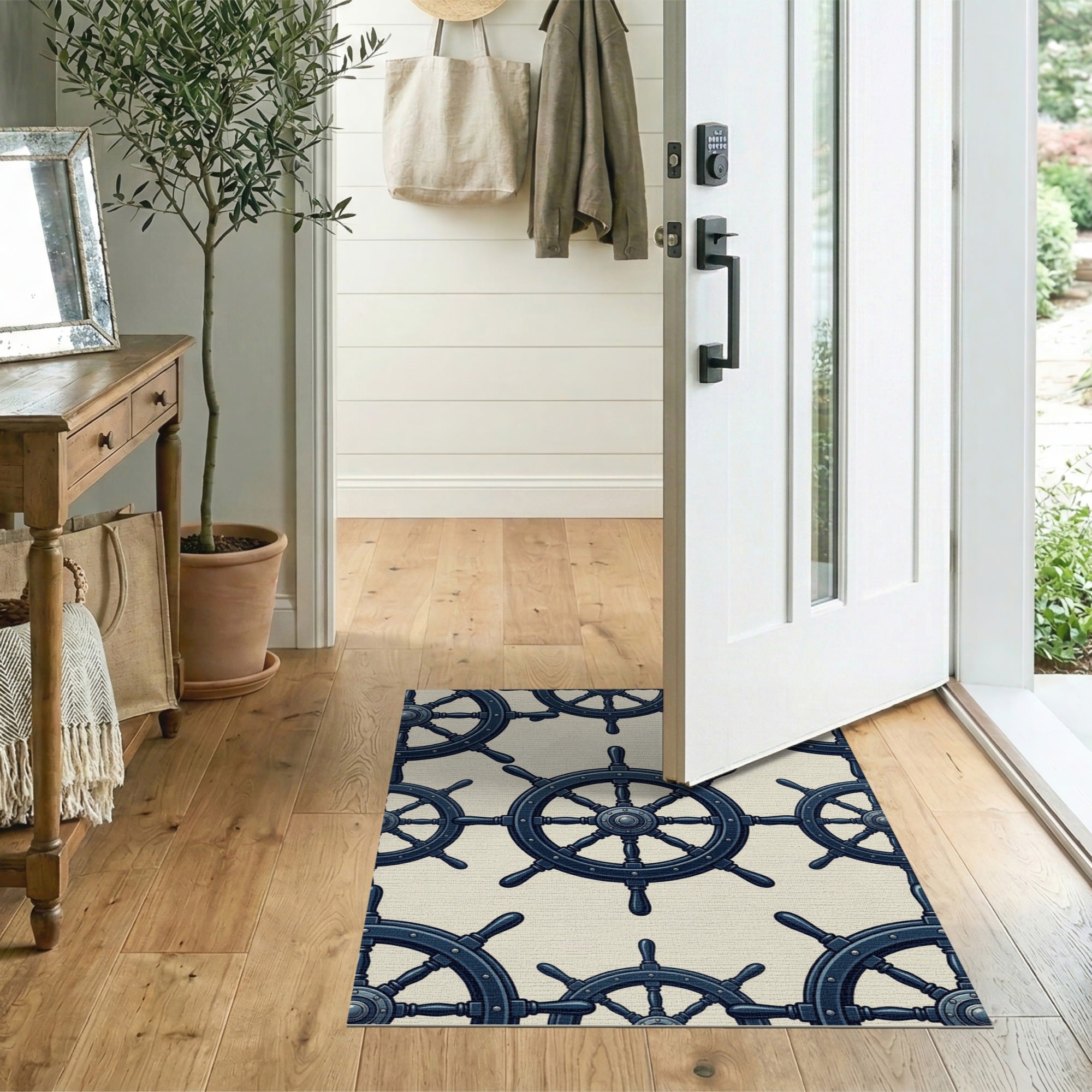 Nautical Ship Wheel Repeating Pattern Rug