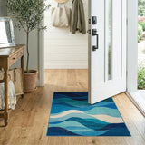 Modern Blue Teal Wave Area Rug