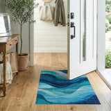 Modern Blue Ocean Wave Abstract Washable Area Rug, Low Pile Non-Slip Pet Friendly
