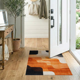 ODIKA Washable Abstract Wavy Rug - Modern Terracotta & Charcoal Low Pile Area Rug
