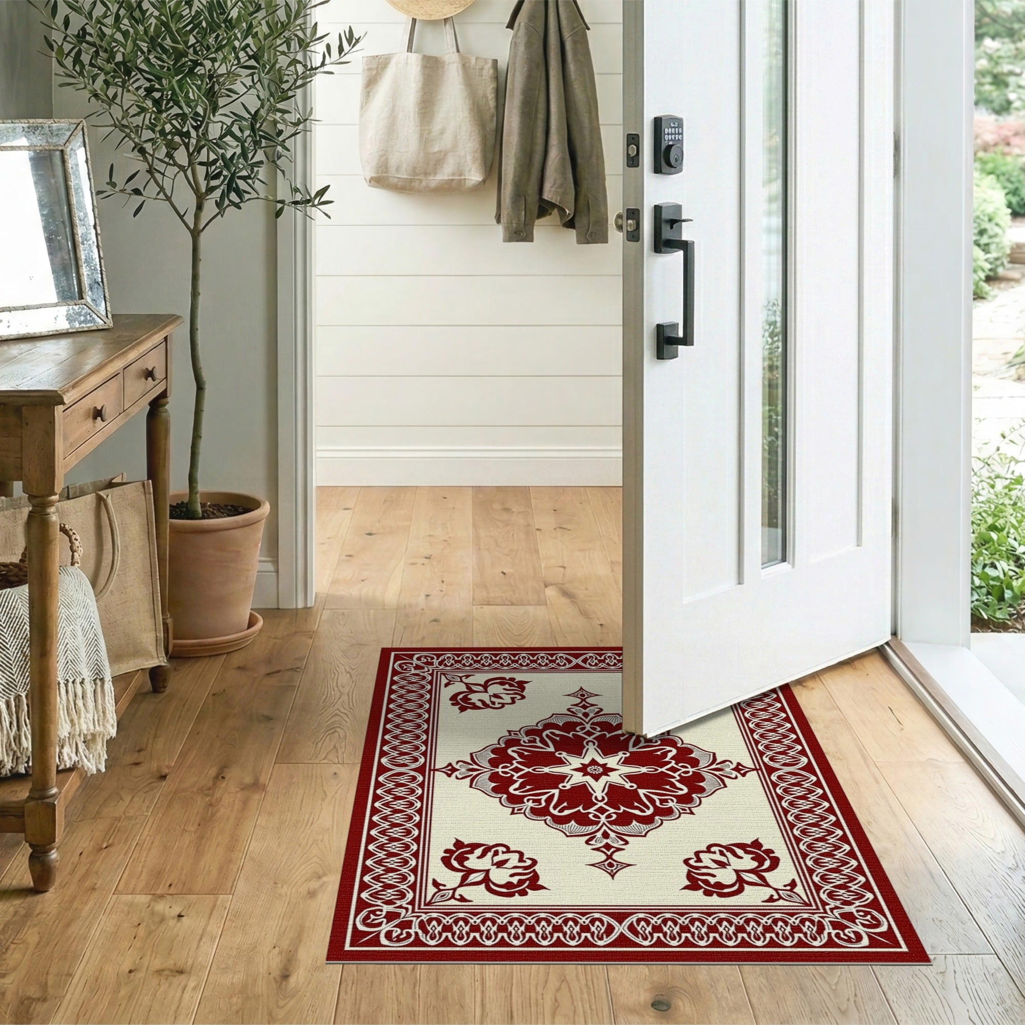 Red Floral Medallion Persian Traditional Persian Area Rug