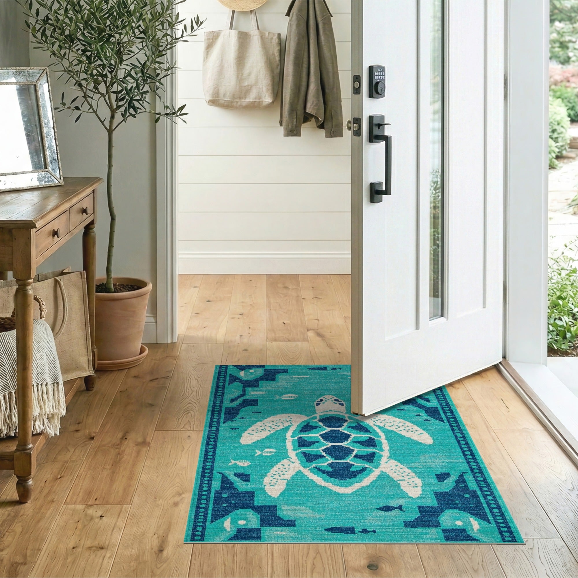 Sea Teal Sea Turtle Coastal Area Rug
