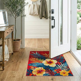 Vibrant Red Palm Leaf and Hibiscus Area Rug