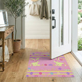 Pink Easter Bunny Kids Area Rug with Eggs Flowers