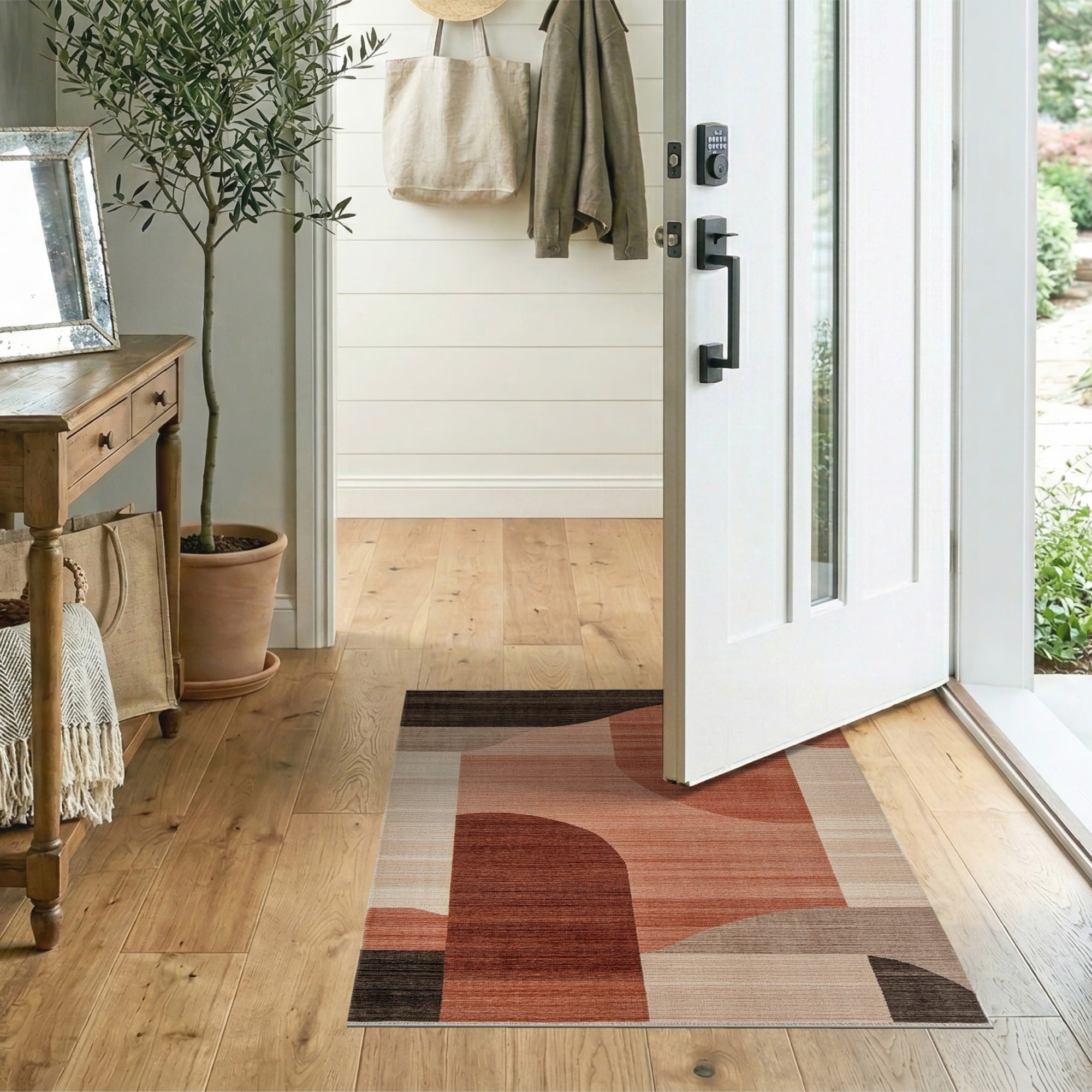 Terracotta Geometric Abstract Area Rug