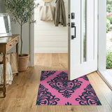 Pink Teal Damask Floral Area Rug