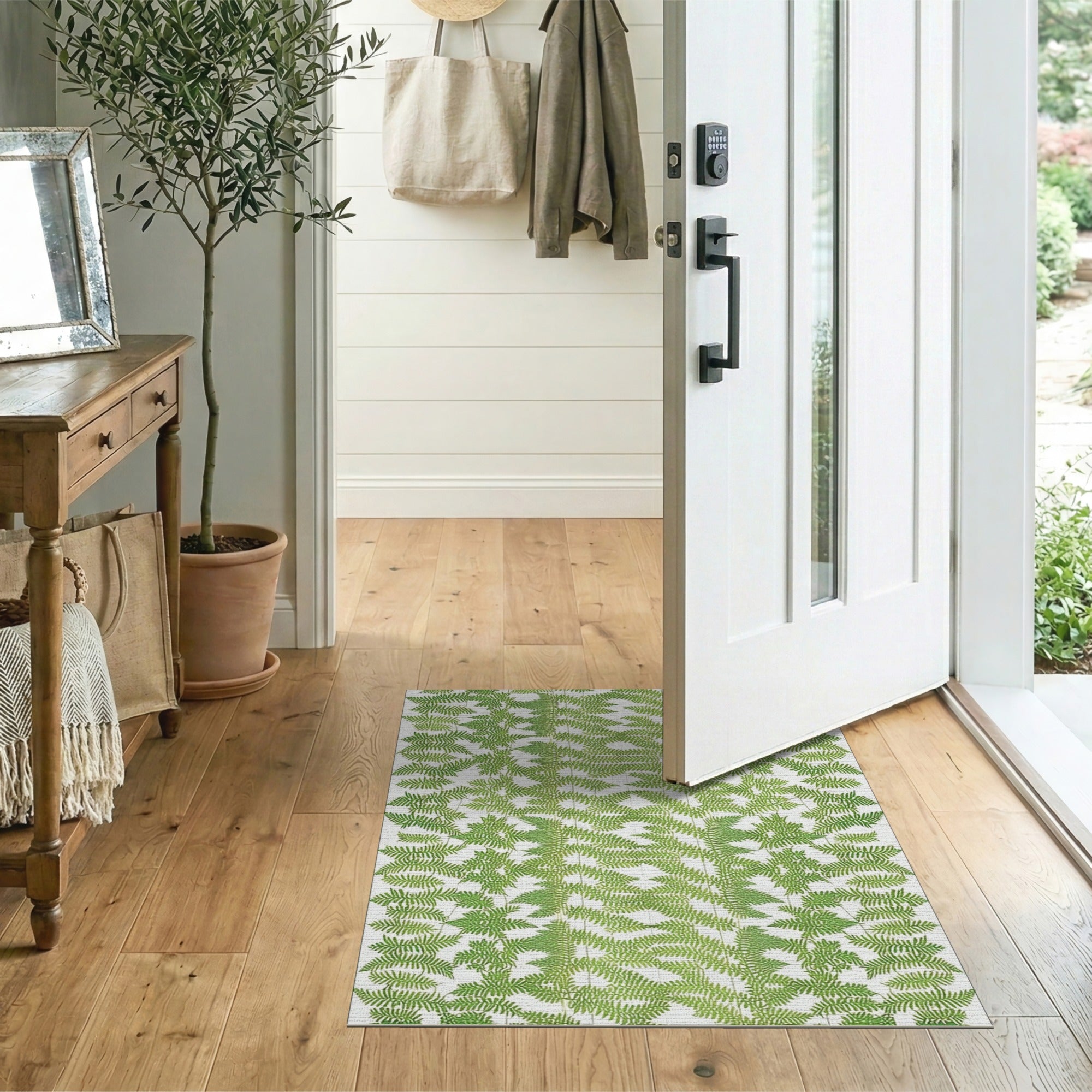 Green Floral Vintage Lush Green Fern Leaf Area Rug