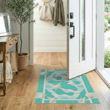 Coastal Beach Blue and Teal Teal Seashell Starfish Coastal Area Rug