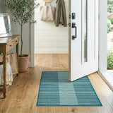 Teal Striped Geometric Area Rug