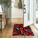 Vibrant Red Black Swirl Abstract Area Rug